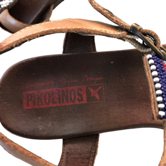 Pikolinos Beaded Sandal EU 38 Ankle Strap Brown Blue Red White - Picture 9 of 13